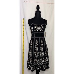 INC International Concepts Black Embroidered Flare Dress Spaghetti Strap‎ Women